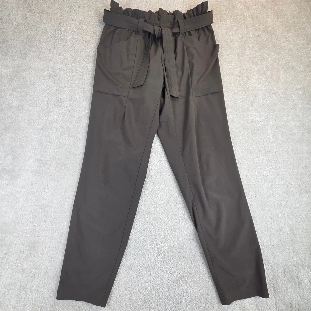 Athleta Skyline Pant Paperbag Waist Tie Belt Green Tapered Leg Womens 6